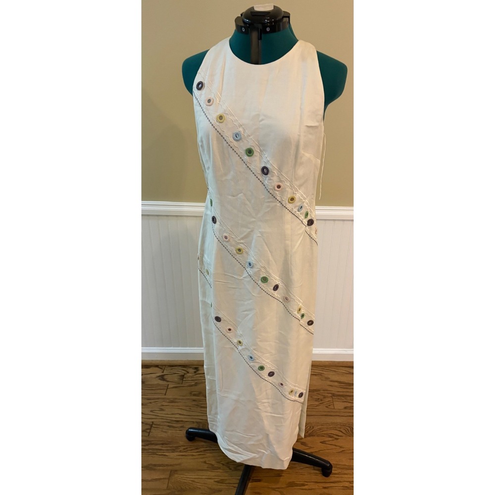 Donna Morgan Women's Size 10 Ivory Linen Blend Maxi Dress Embroidered Eyelet